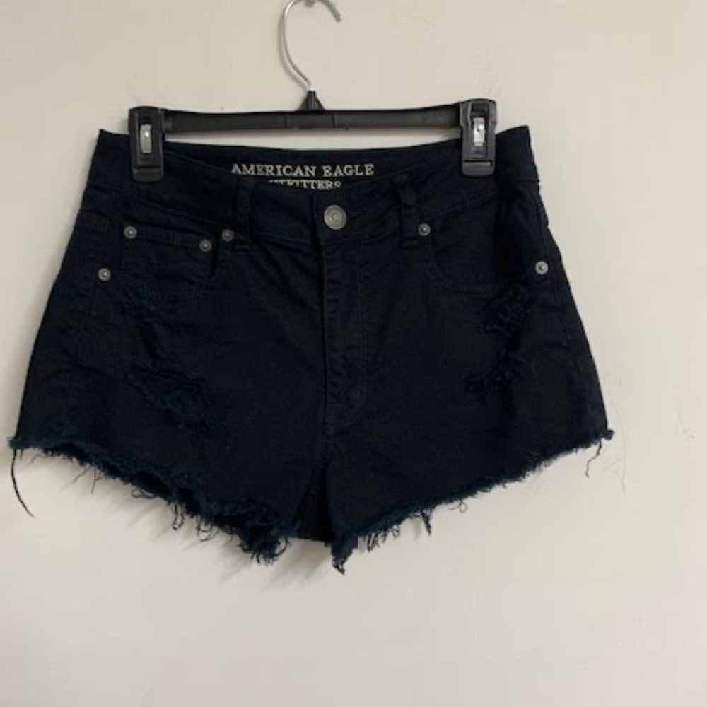 American Eagles Black Distressed Denim Shorts